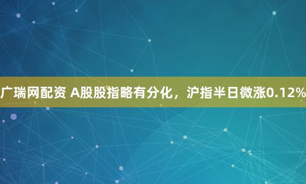 广瑞网配资 A股股指略有分化，沪指半日微涨0.12%